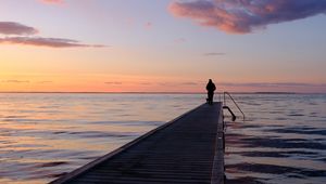 Превью обои пирс, море, силуэт, одиночество, горизонт, даль