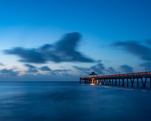 Превью обои пирс, море, сумерки, вода, облака