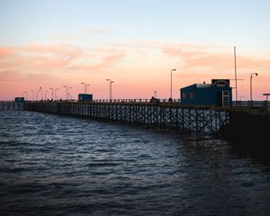 Превью обои пирс, море, вода, сумерки