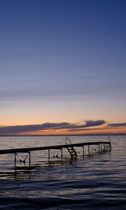 Превью обои пирс, море, закат, горизонт, вода