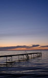 Превью обои пирс, море, закат, горизонт, вода