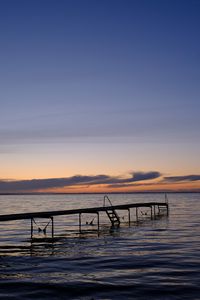 Превью обои пирс, море, закат, горизонт, вода