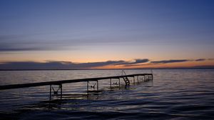 Превью обои пирс, море, закат, горизонт, вода