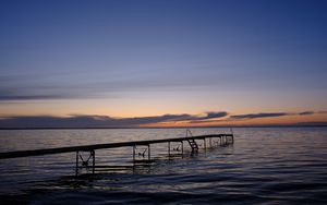 Превью обои пирс, море, закат, горизонт, вода