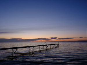 Превью обои пирс, море, закат, горизонт, вода