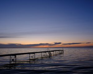 Превью обои пирс, море, закат, горизонт, вода