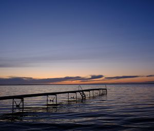 Превью обои пирс, море, закат, горизонт, вода