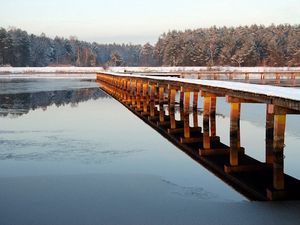 Превью обои пирс, мостик, дорожка, заморозки, деревянный, лед