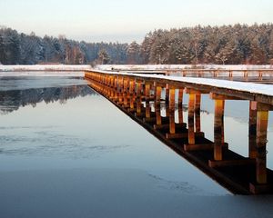 Превью обои пирс, мостик, дорожка, заморозки, деревянный, лед