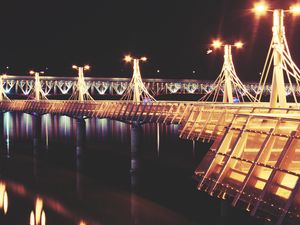 Превью обои пирс, ночь, огни, мост