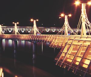 Превью обои пирс, ночь, огни, мост