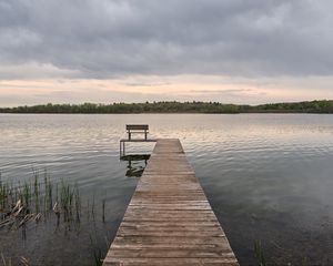 Превью обои пирс, река, деревья, природа, вид