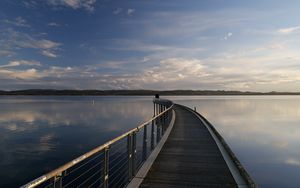 Превью обои пирс, вода, горизонт, сумерки, пейзаж