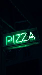 Превью обои пицца, слово, неон, вывеска, свет, зеленый