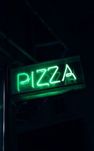 Превью обои пицца, слово, неон, вывеска, свет, зеленый
