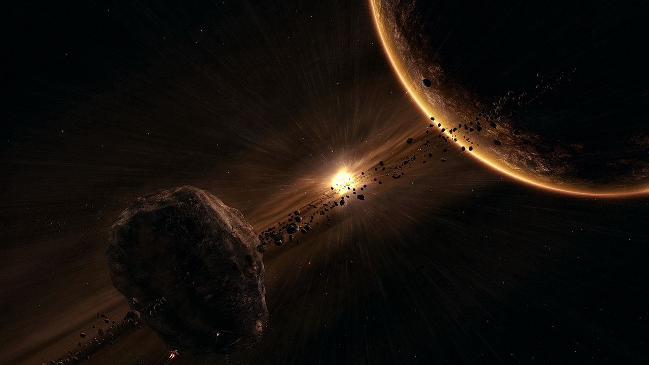 Обои планета, астероиды, осколки, взрыв, скорость