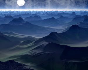 Превью обои планета, холмы, арт, горизонт