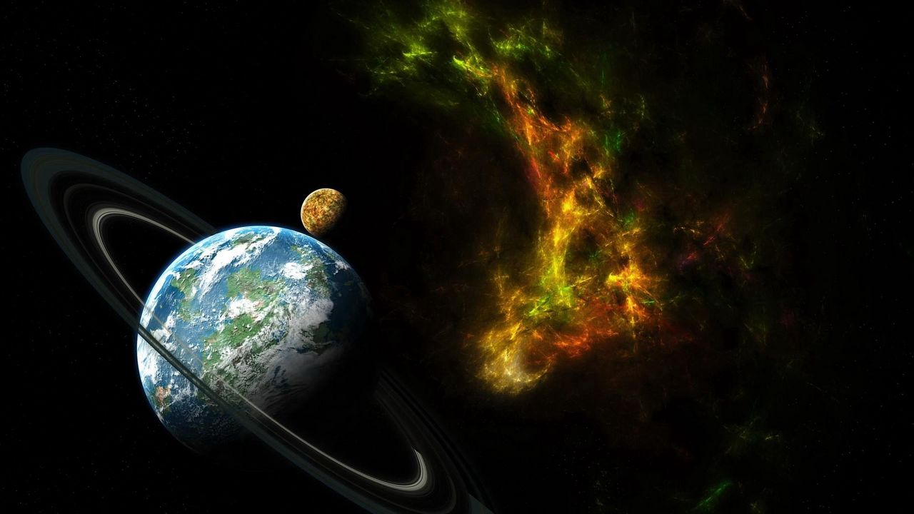 Обои планета, кольцо, космос, туманность