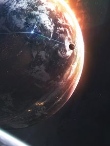 Превью обои планета, космос, шар, спутники