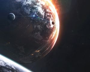 Превью обои планета, космос, шар, спутники