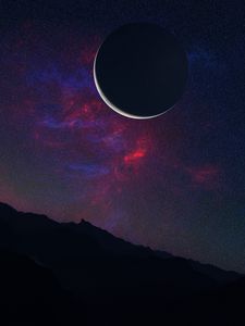 Превью обои планета, космос, темный, горы, пейзаж