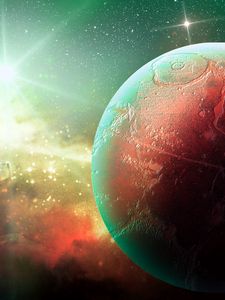 Превью обои планета, космос, звезды, сияние, вселенная