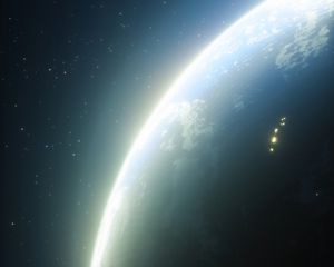 Превью обои планета, сияние, космос, звезды, вселенная
