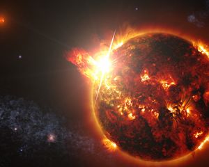 Превью обои планета, взрыв, звезды, свечение, космос