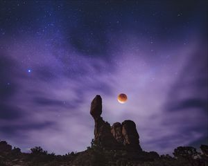 Превью обои планета, звездное небо, скала