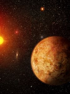 Превью обои планета, звезды, сияние, космос, вселенная