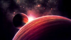 Превью обои планеты, космос, сияние, вспышка, звезды