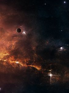 Превью обои планеты, звезды, галактика, свечение, космос