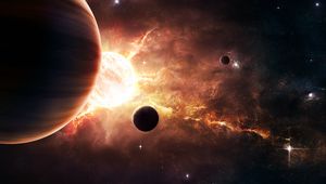 Превью обои планеты, звезды, галактика, свечение, космос