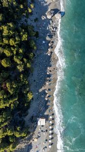Превью обои пляж, берег, деревья, море, вид сверху