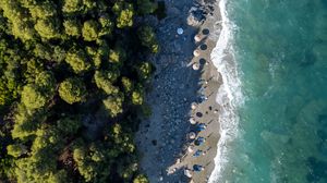 Превью обои пляж, берег, деревья, море, вид сверху