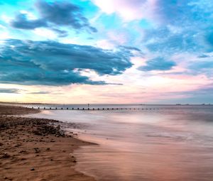 Превью обои пляж, берег, море, вода, горизонт, пейзаж