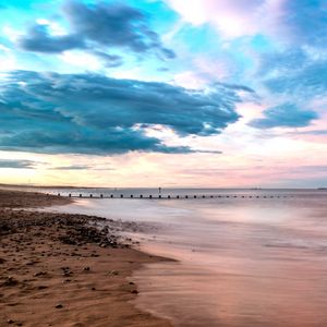 Превью обои пляж, берег, море, вода, горизонт, пейзаж