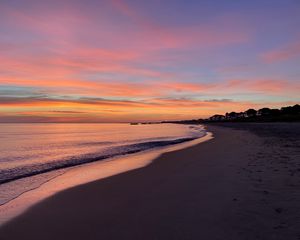 Превью обои пляж, берег, море, закат, природа, пейзаж