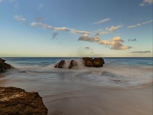 Превью обои пляж, камни, вода, море, берег