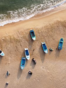 Превью обои пляж, лодки, море, вид сверху