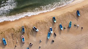 Превью обои пляж, лодки, море, вид сверху