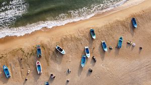 Превью обои пляж, лодки, море, вид сверху