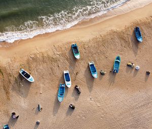 Превью обои пляж, лодки, море, вид сверху