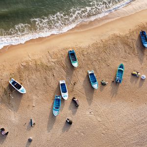 Превью обои пляж, лодки, море, вид сверху