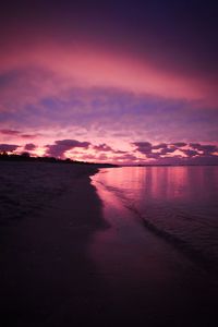 Превью обои пляж, море, облака, закат, фиолетовый