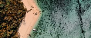 Превью обои пляж, море, остров, вид сверху, лодки