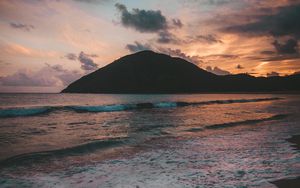 Превью обои пляж, море, остров, закат, сумерки