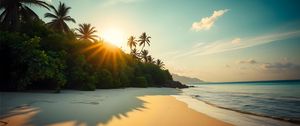 Превью обои пляж, море, песок, пальмы, природа, пейзаж