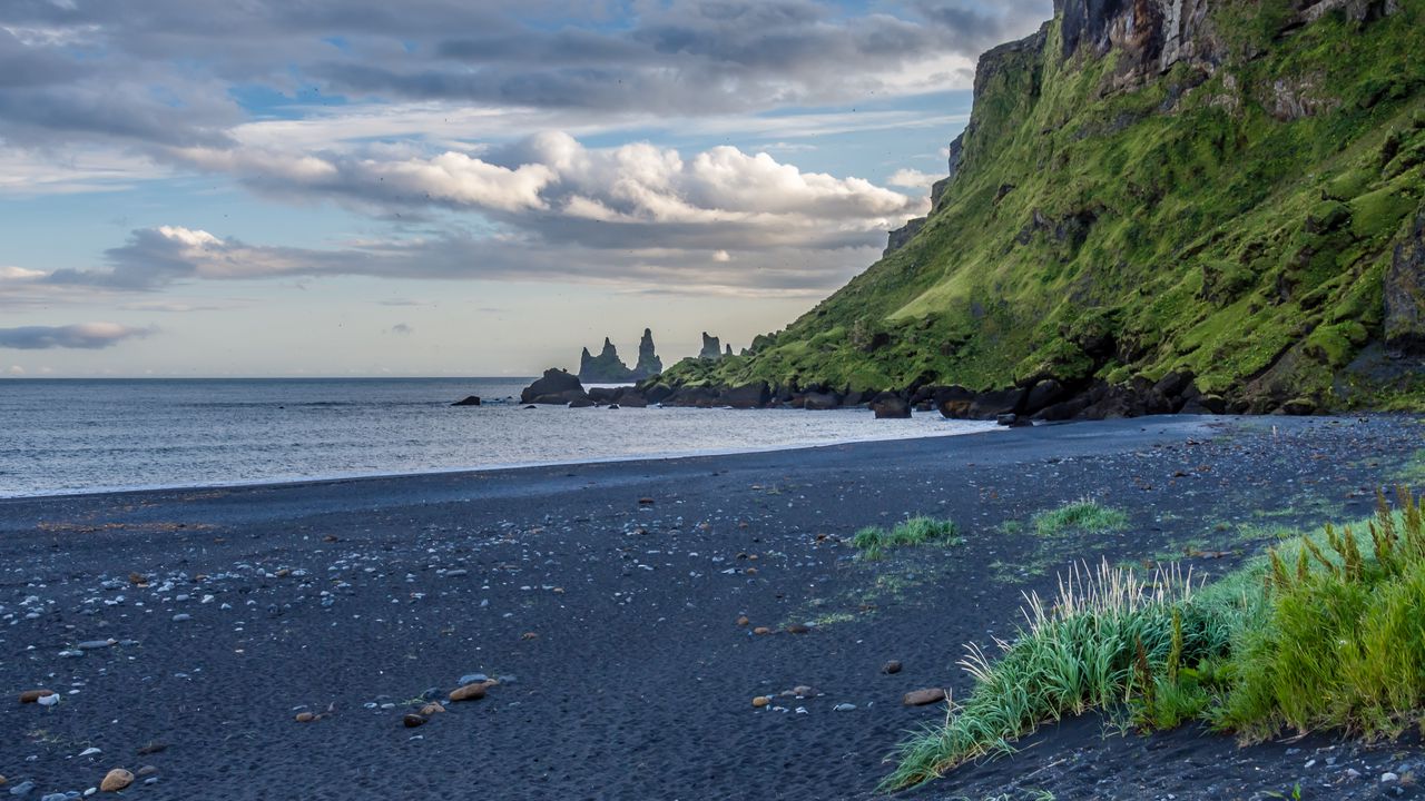 Обои пляж, море, скалы, пейзаж, исландия