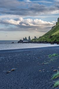 Превью обои пляж, море, скалы, пейзаж, исландия